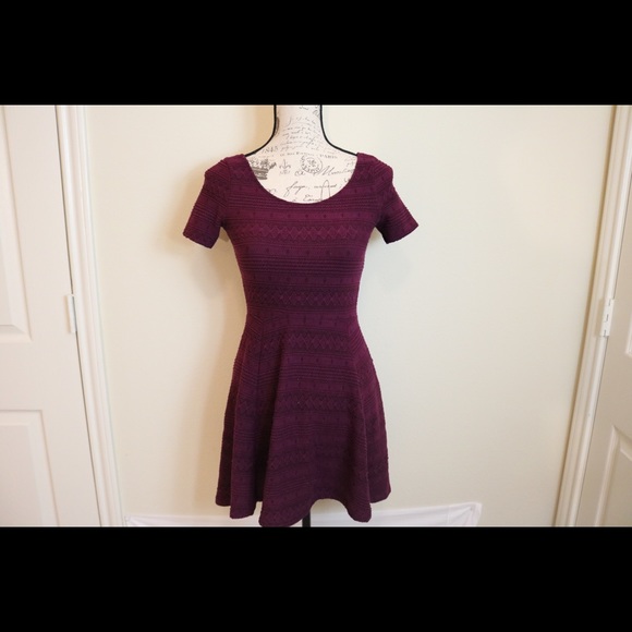 New fitted waist knit jersey skater purple dress - Picture 6 of 8
